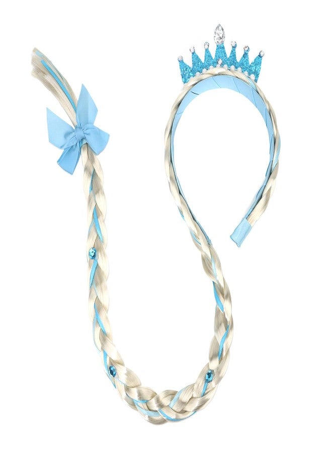 ييسيون طوق شعر مستعار طويل مضفر من YISSION Princess Dessup مع تاج أزرق، إكسسوارات تنكرية، زينة شعر لحفلات أعياد الميلاد. - Image 1